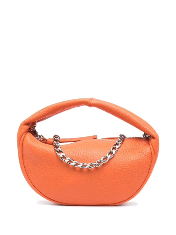 By Far Baby Cush Papaya Leather Handbag With Chain In Orange 