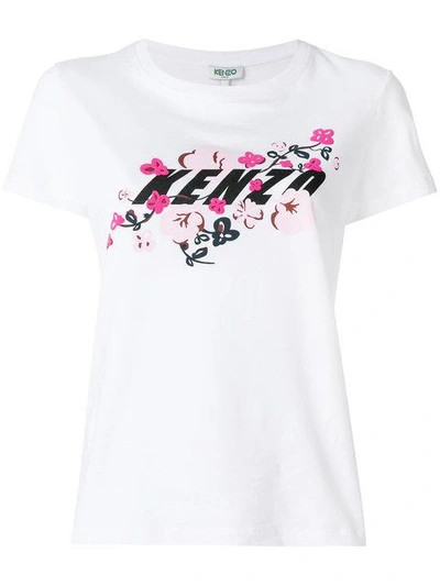 Kenzo White T-shirt With Hawaiian Graphic
