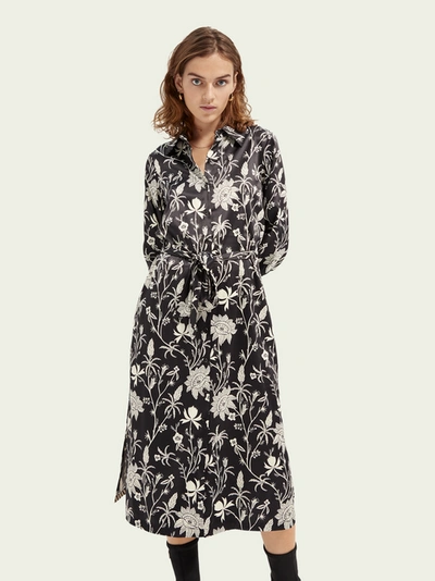 Scotch & Soda Long Sleeve Satin Shirtdress In Black