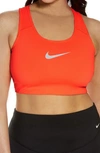Nike Dry Swoosh Bold Sports Bra In Bright Mango/ White