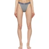 Skims Grey Cotton Rib Thong In Pacific