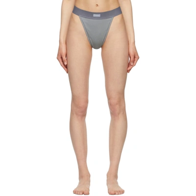 Skims Grey Cotton Rib Thong In Pacific