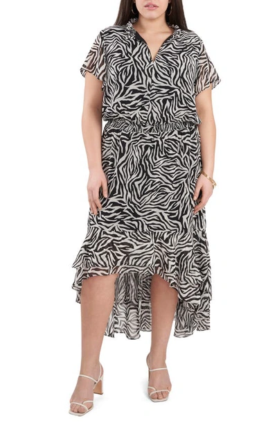 1.state Trendy Plus Size Printed High-low Dress In Chic Zebra