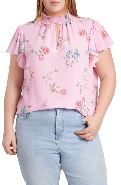 1.state Keyhole Flutter Sleeve Blouse In Prospect Blooms