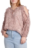 1.state 1. State Ruffle Cold-shoulder Georgette Top In Silky Snake