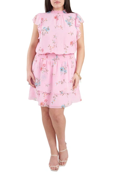 1.state Plus Size Smocked Printed Flutter-sleeve Dress In Prospect Blooms