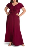 Kiyonna Willow Crepe Maxi Dress In Burgundy