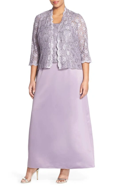 Alex Evenings Alex Evening A-line Gown & Lace Jacket In Icy Orchid