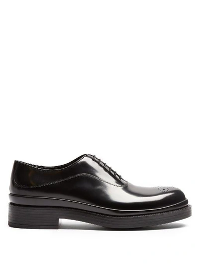 Prada Raised-sole Leather Oxford Shoes In Black