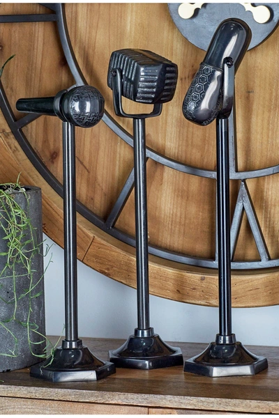 Willow Row Black Aluminum Traditional Microphone Sculpture