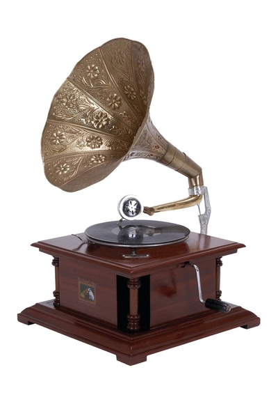 Willow Row Brown Wood & Metal Vintage Gramophone