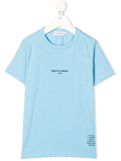 Paolo Pecora Teen Slogan-print Cotton T-shirt In Blue