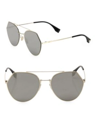 Fendi 55mm Notched Aviator Sunglasses In Light Gold Grey