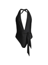 Ramy Brook Verona Halter Sparkle Waist-tie One-piece Swimsuit In Black