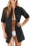 Tommy Bahama St. Lucia Boyfriend Coverup Shirt In Ds Black