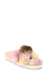 Dolce Vita Women's Pillar Faux Fur Slippers In Citron Multi Tie Dye Faux Fur