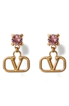 Valentino Garavani Valentino Crystal Logo Drop Earrings In Gold/ Light Rose