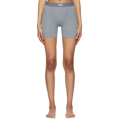 Skims Cotton Collection Ribbed Cotton-blend Jersey Boxer Shorts In Pacific