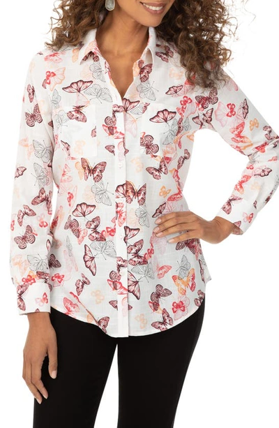 Foxcroft Zoey Butterfly Print Button Down Shirt In Multi