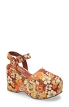 Jeffrey Campbell Bohemian Platform Wedge Sandal In Orange Flowers