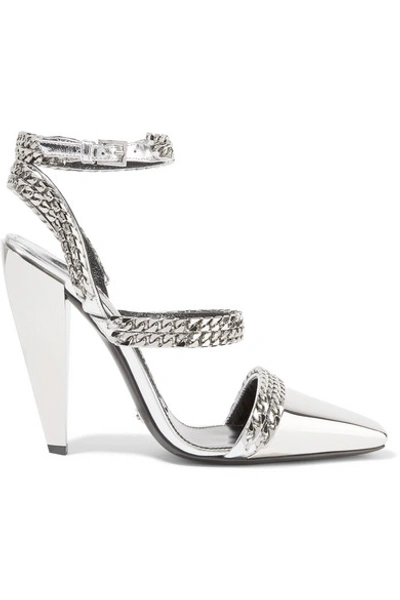 Tom Ford Chain-embellished Mirrored-leather Pumps In Silver