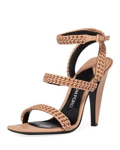 Tom Ford Chain Strappy 105mm Sandals, Beige