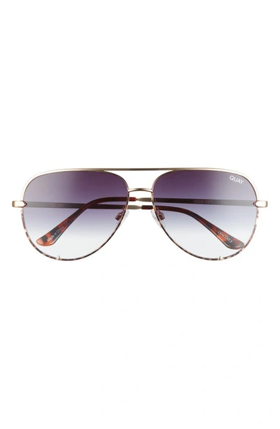 Quay High Key 62mm Oversize Aviator Sunglasses In Gold Tort / Black Fade Lens