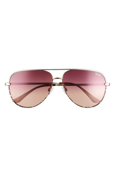 Quay High Key 62mm Oversize Aviator Sunglasses In Gold Tort / Purple Peach Lens