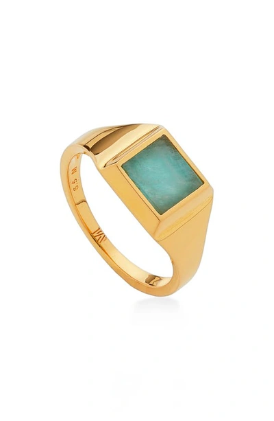 Monica Vinader Womens Amazonite Signature 18ct Gold-plated Vermeil Silver And Amazonite Signet Ring K