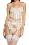 Coquette Lace Bra, Garter Belt & G-string Thong In White