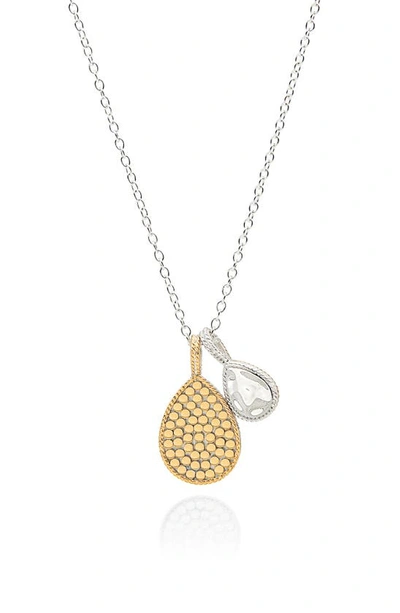 Anna Beck Hammered Double Drop Pendant Necklace In Gold/ Silver