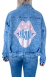 Rivalry Runway Lips Print Denim Jacket In Austin
