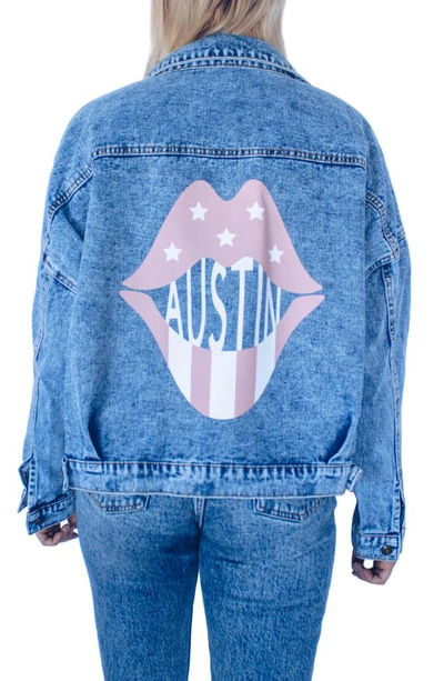 Rivalry Runway Lips Print Denim Jacket In Austin