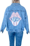 Rivalry Runway Lips Print Denim Jacket In Nashville