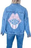 Rivalry Runway Lips Print Denim Jacket In Denver