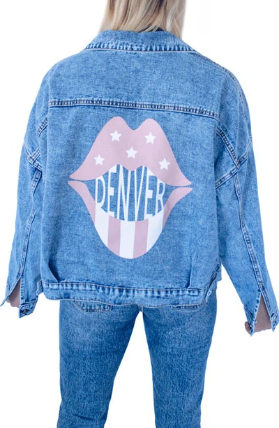 Rivalry Runway Lips Print Denim Jacket In Denver