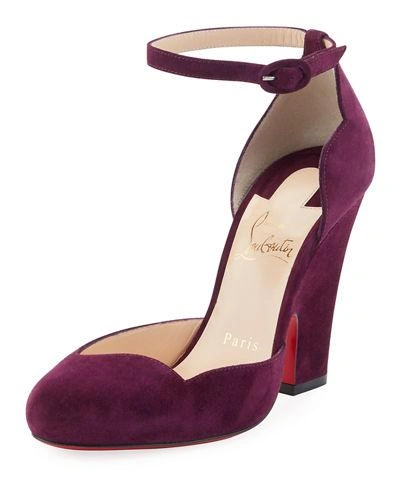 Christian Louboutin Aketi Scallop Ankle-wrap Red Sole Pump In Wine