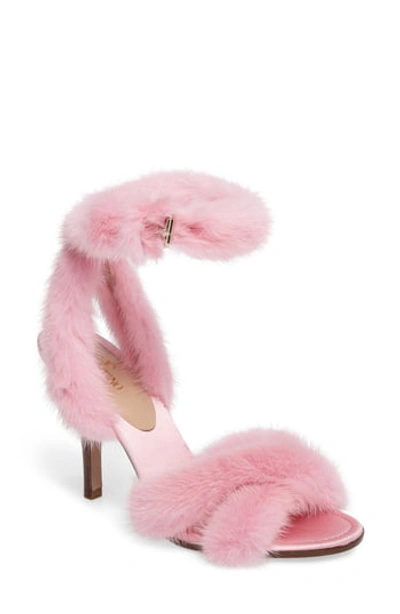 Valentino Garavani 95mm Mink Fur Ankle-wrap Sandal In Pink Fur