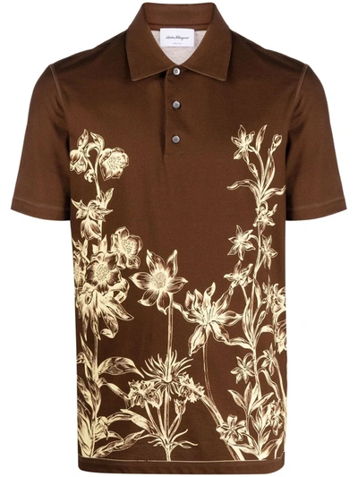 Ferragamo Brown Polo T-shirt With Contrasting Print