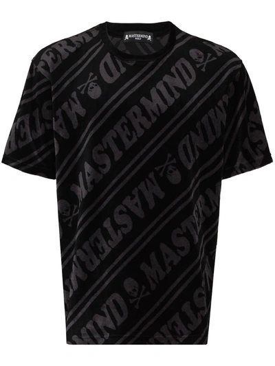 Mastermind Japan Mastermind World Logo Print Velour T-shirt In Black & Charcoal