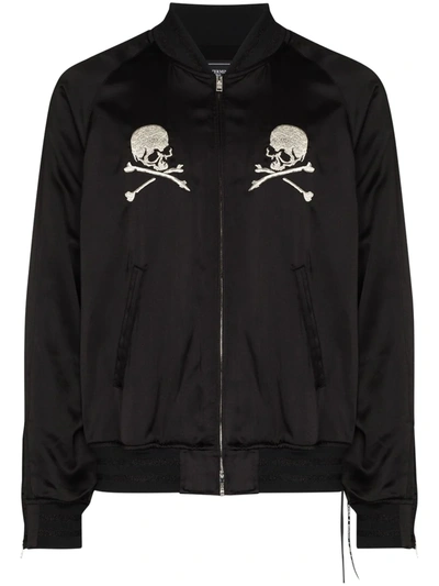 Mastermind Japan Skull-embroidered Silk Bomber Jacket In Black