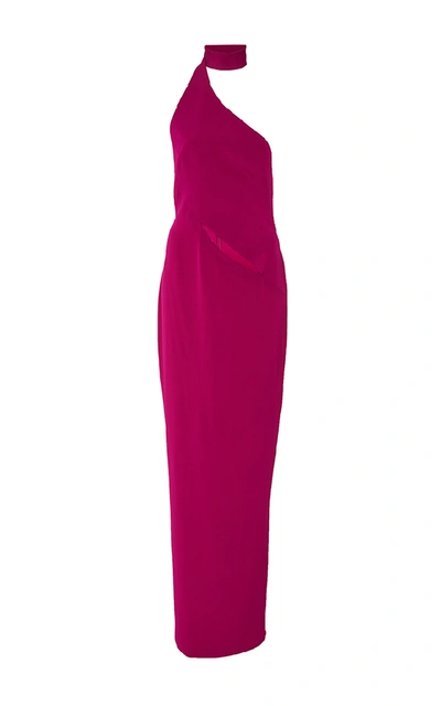 Brandon Maxwell Asymmetric Crepe Gown With Wrap Collar, Raspberry In Pink