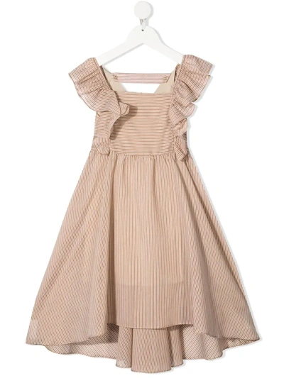 Brunello Cucinelli Kids' Stripe-print Ruffled Midi Dress In Brown