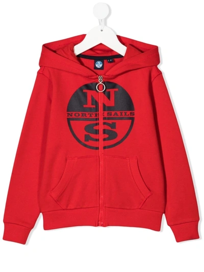 North Sails Kids' Logo印花拉链连帽衫 In Red