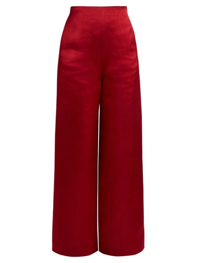 The Row Strom Duchesse Silk-satin Wide-leg Pants In Red