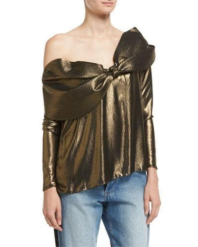 Johanna Ortiz Balkana Metallic Foil Off-the-shoulder Top In Gold