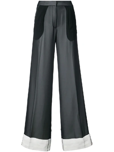 Derek Lam Double-layer Chiffon Wide-leg Tuxedo Pants In Black