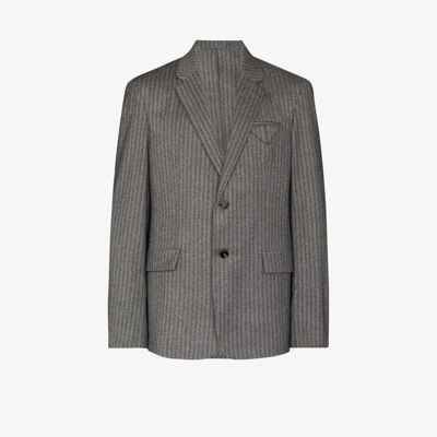 Bottega Veneta Herringbone-pattern Single-breasted Blazer In Grey