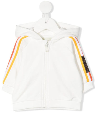 Fendi Babies' White Sweatshirt With Hood And Multicolor Bands In Bianco-rosa