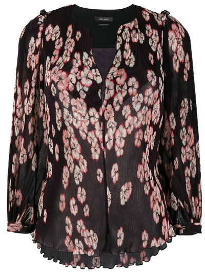 Isabel Marant Wave Cherry Blossom Georgette Top In Black